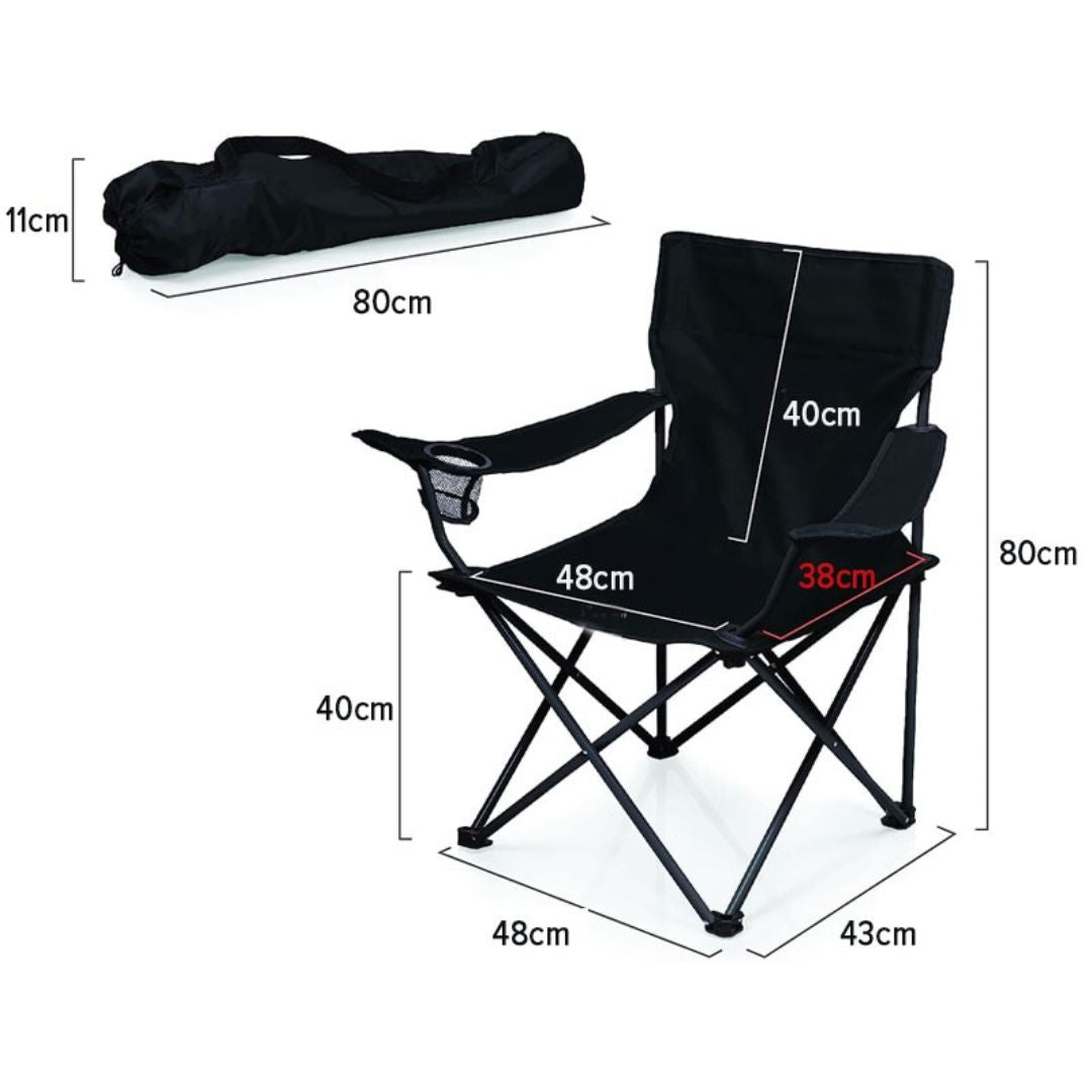 Portable & Foldable Camping Chair with Cup Holder, Outdoor Chair ‚Äì Black - Medaid International