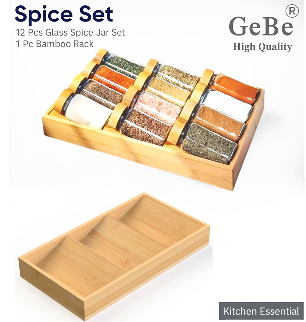 GeBe® 12-Piece Glass Spice Jar Set with 3-Tier Rack