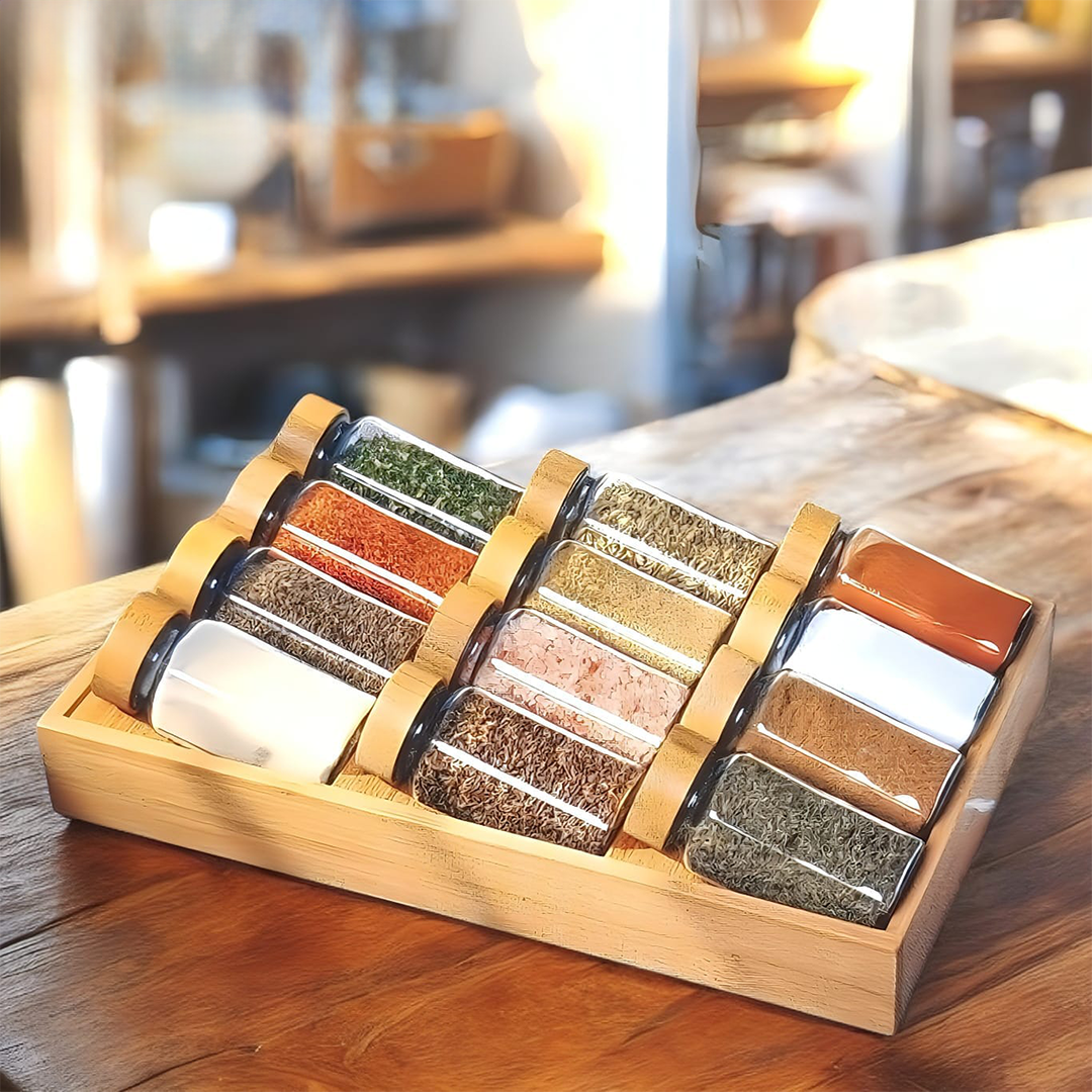 GeBe® 12-Piece Glass Spice Jar Set with 3-Tier Rack