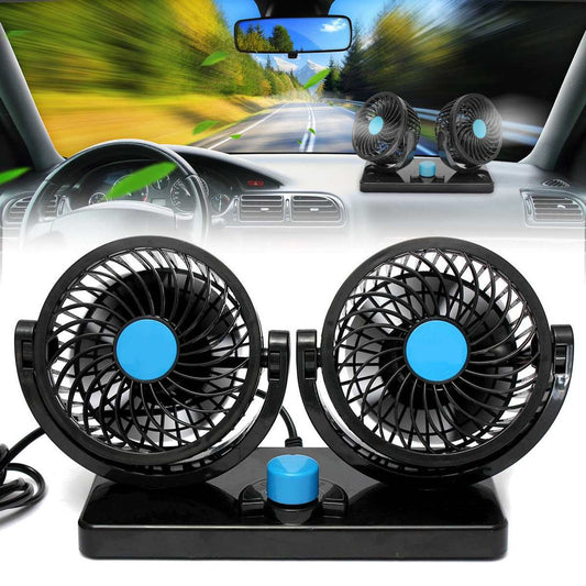 Dual Head Car Fan – Powerful Cooling with 360° Rotation مروحة سيارة برأسين ودوران 360°