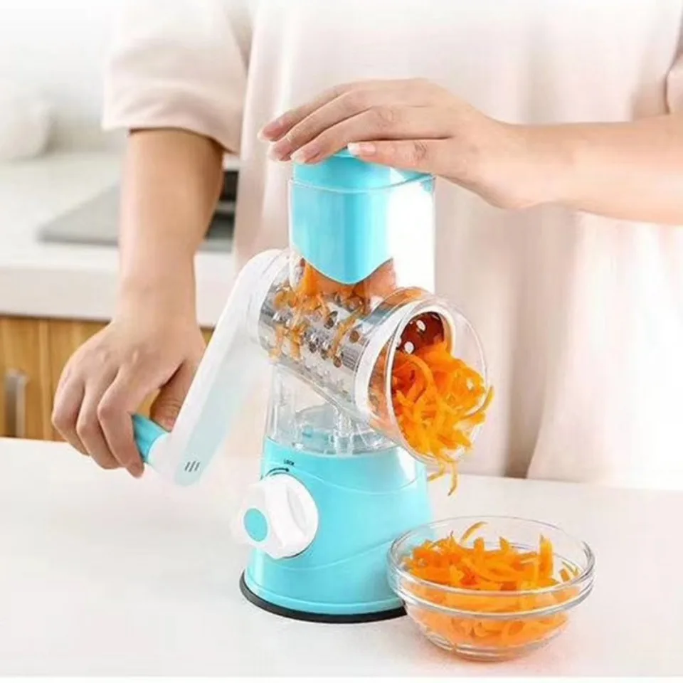 Tabletop Drum 3-in-1 Vegetable Cutter & Rotary Cheese Grater ‚Äì Multifunctional Slicer with 3 Stainless Steel Blades for Vegetables, Fruits & Cheese - Medaid International