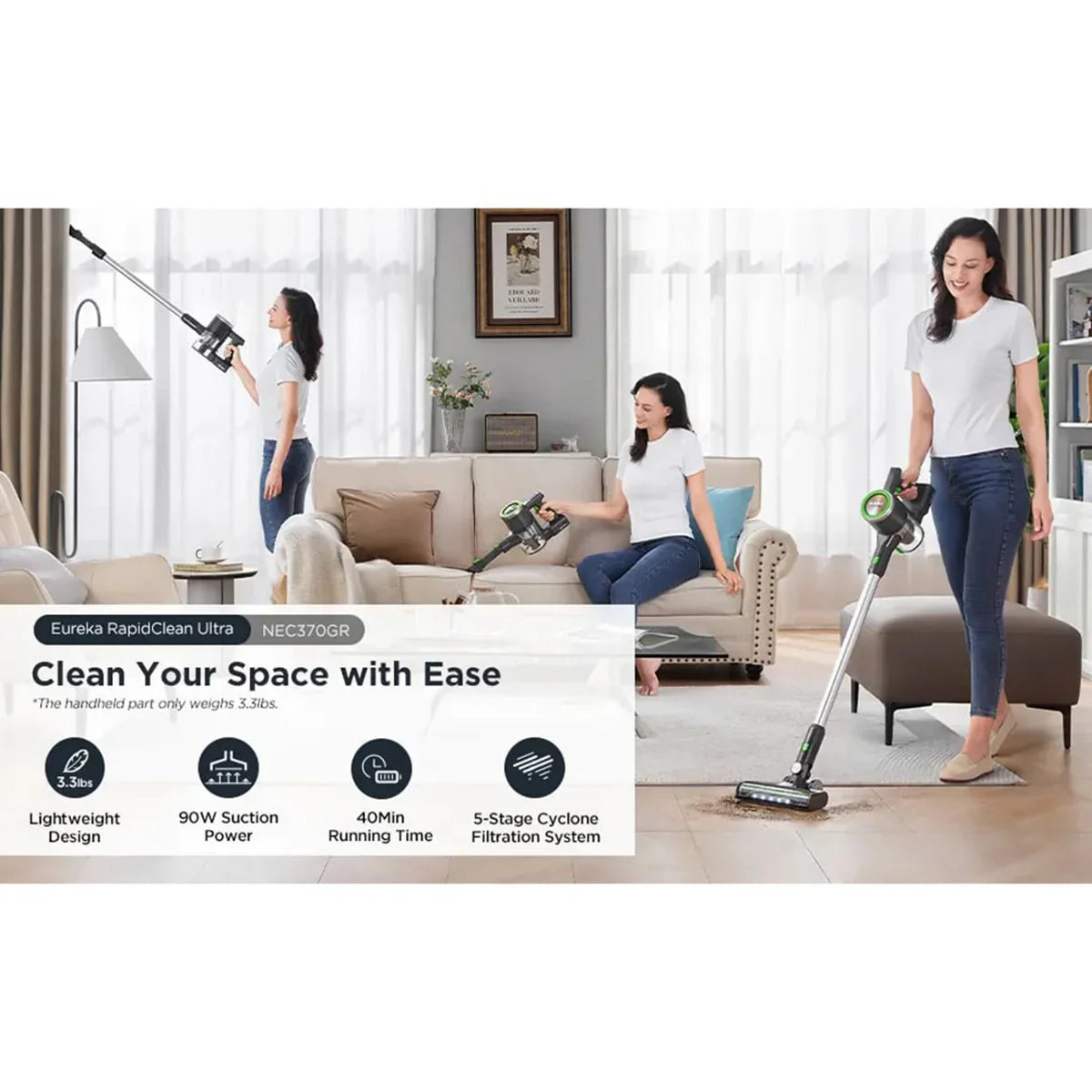 Eureka   Cordless   Stick   Vacuum   Cleaner   Black/Green   AK7