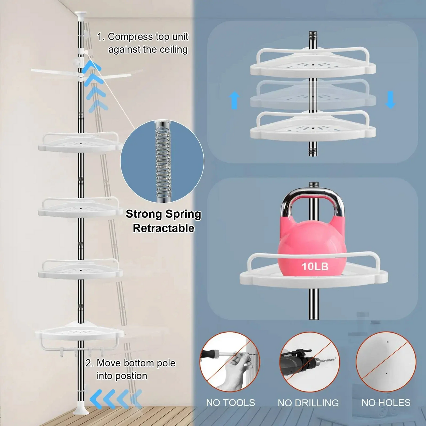 4 Tier Bathroom Corner Shelf with Towel Holder – Wall Mounted Storage Rack for Toiletries & Towels - Medaid International