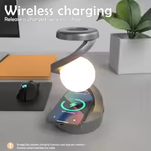 360 Floating RGB Light ‚Äì Rotating Magnetic Table Lamp with Wireless Charger - Black color - Medaid International