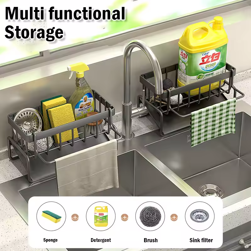 Multifunctional Stainless Steel Kitchen Drain Rack Sponge Organizer - Medaid International