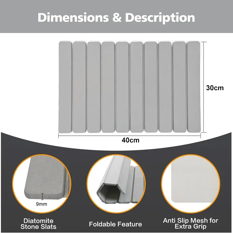 Luxury Foldable Stone Drying Mat Anti Slip Bathroom/Kitchen