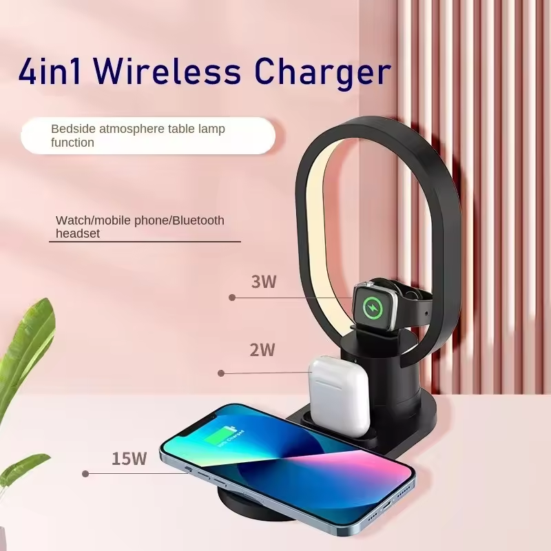 4 in 1 Night Light Wireless Charger for Apple Watch Airpods 15W Fast Charging Station White - Medaid International