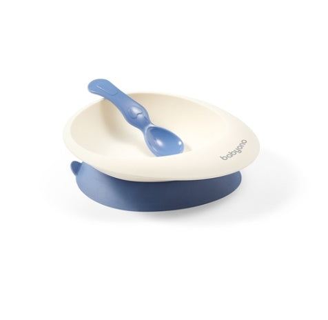 BabyOno - Suction Bowl With Spoon - Blue And White