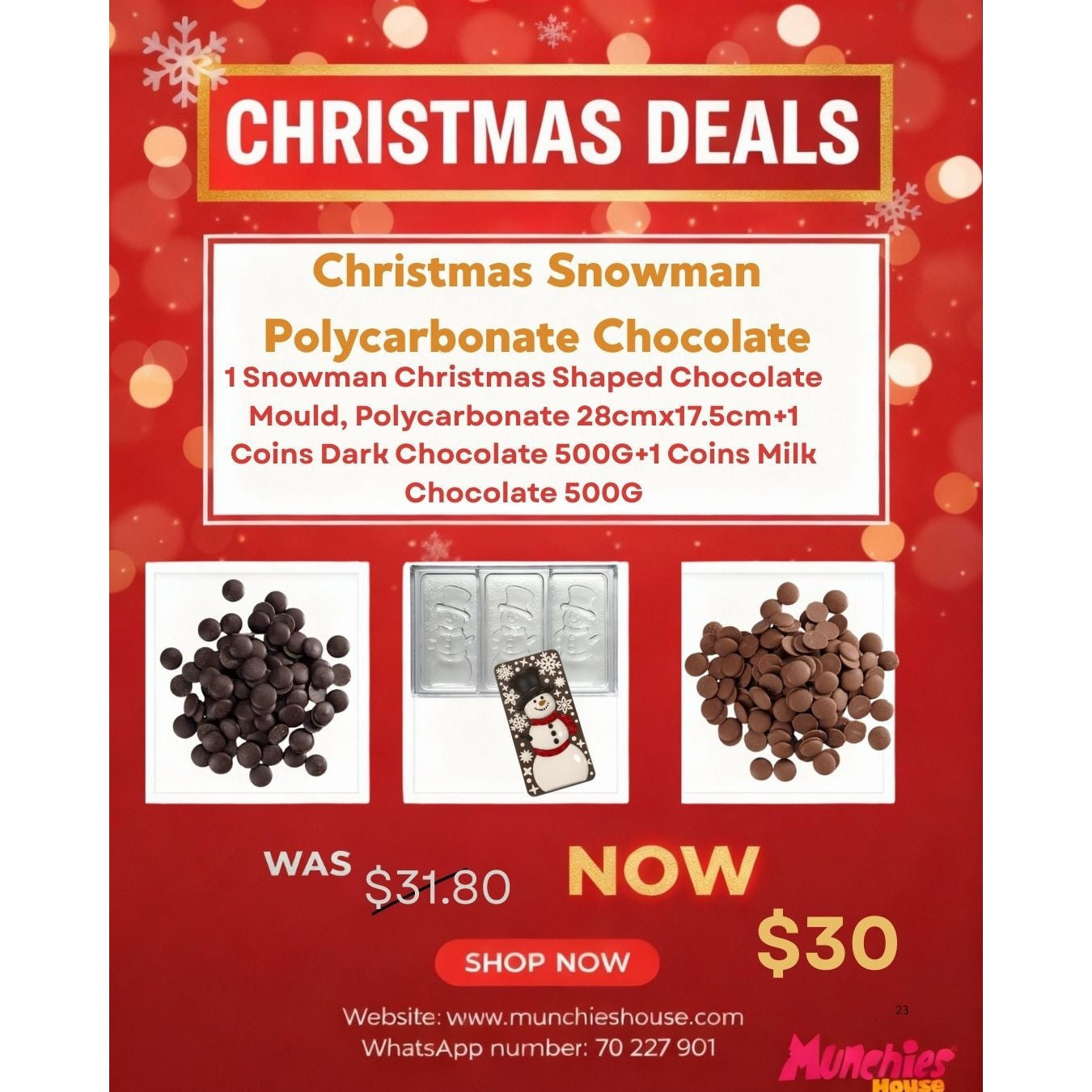 Snowman Christmas Shaped Chocolate Mould, Polycarbonate 28cmx17.5cm