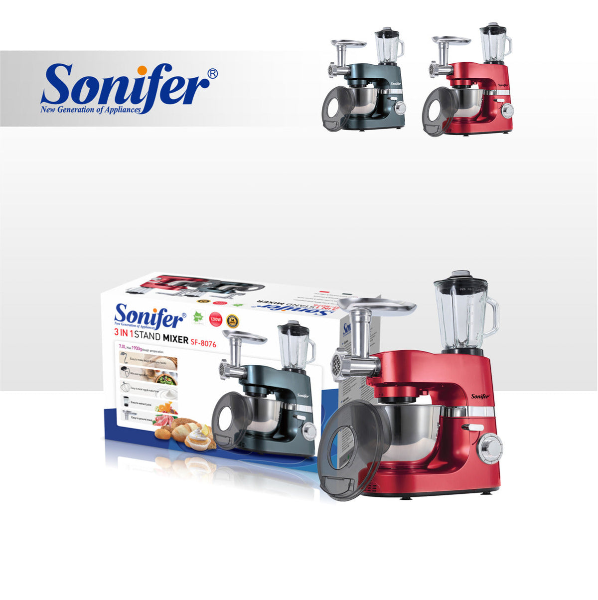 Sonifer 7L 3IN1 Stand Mixer 1200W SF-8076