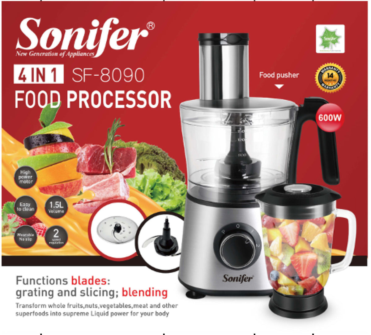 Sonifer 4IN1 Food Processor SF-8090 600W