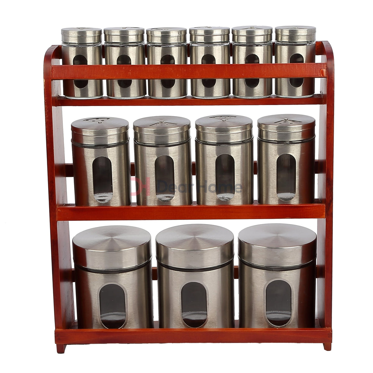 Stainless 13Pcs Spice Set + Wood Stand
