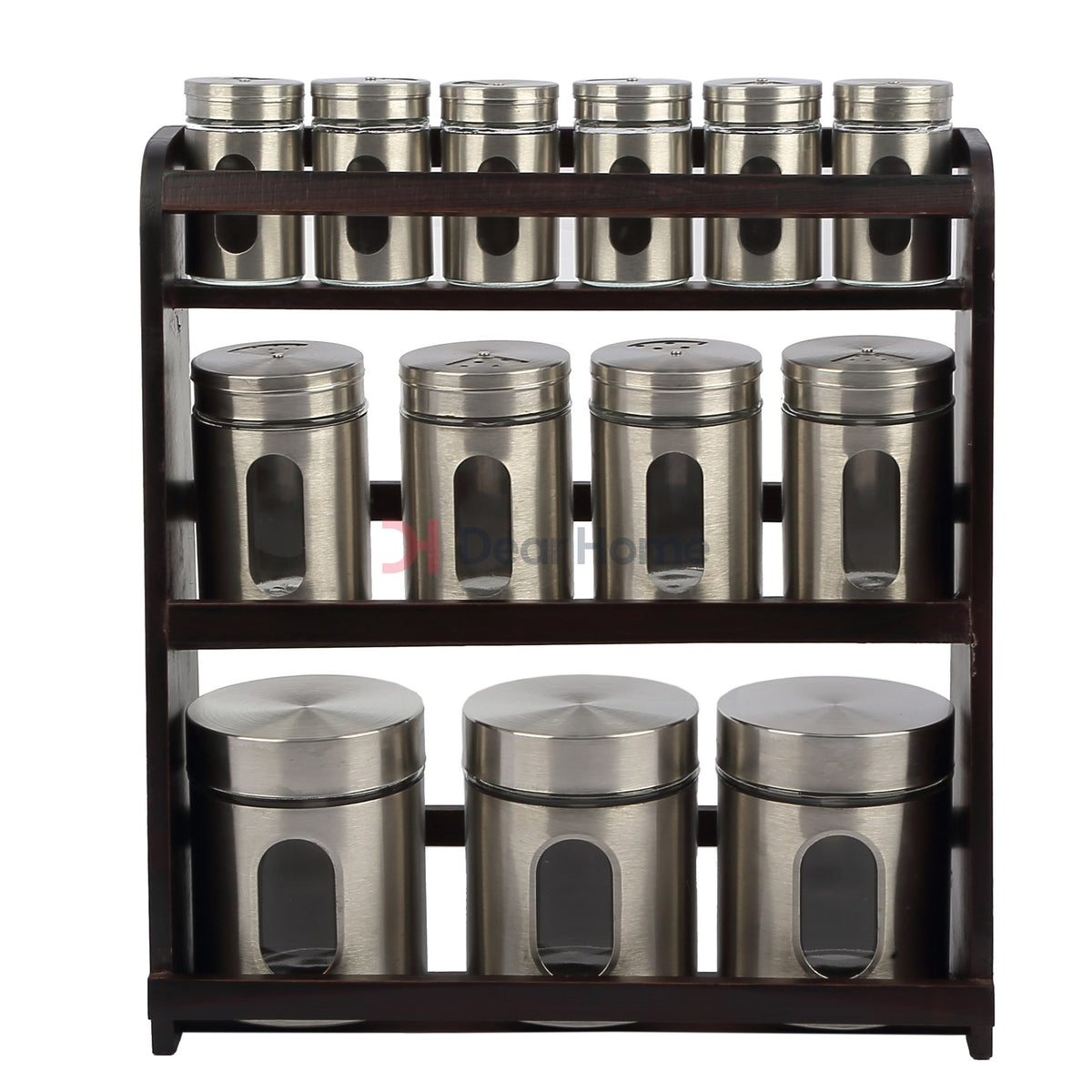 Stainless 13Pcs Spice Set + Wood Stand