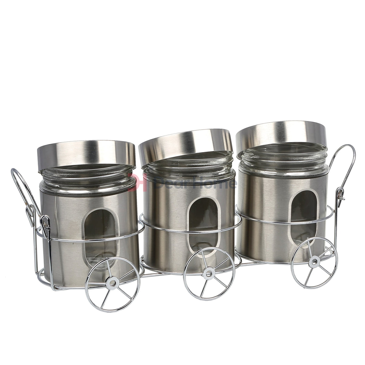 Stainless 3 Pcs Jars + Roller Stand