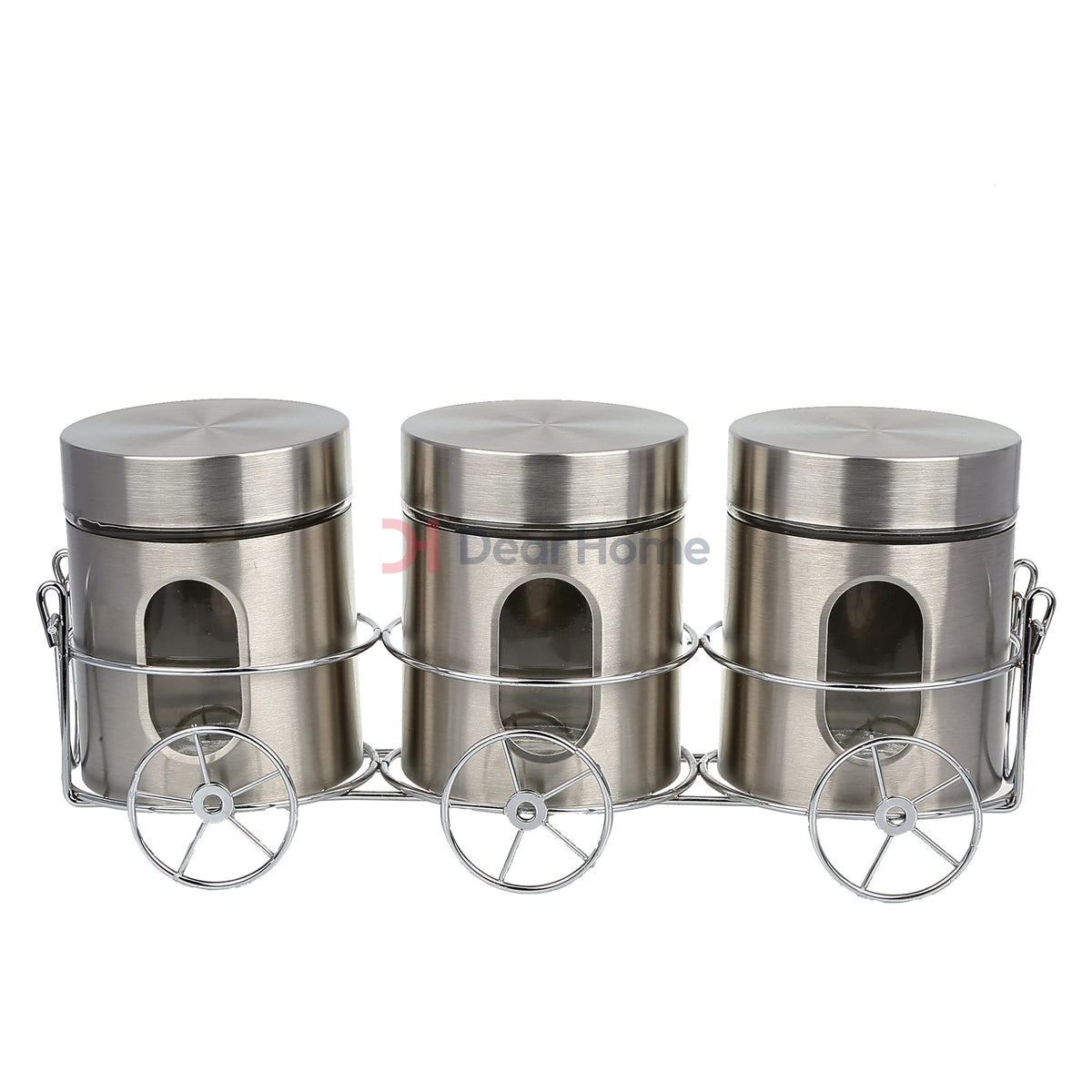 Stainless 3 Pcs Jars + Roller Stand