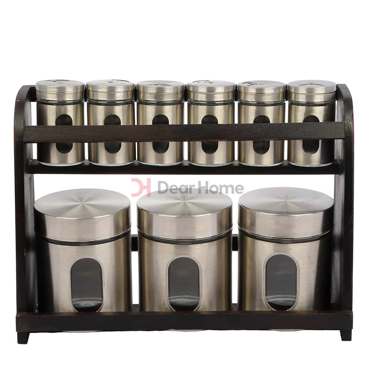 Stainless 9 Pcs Spice Set + Wood Stand