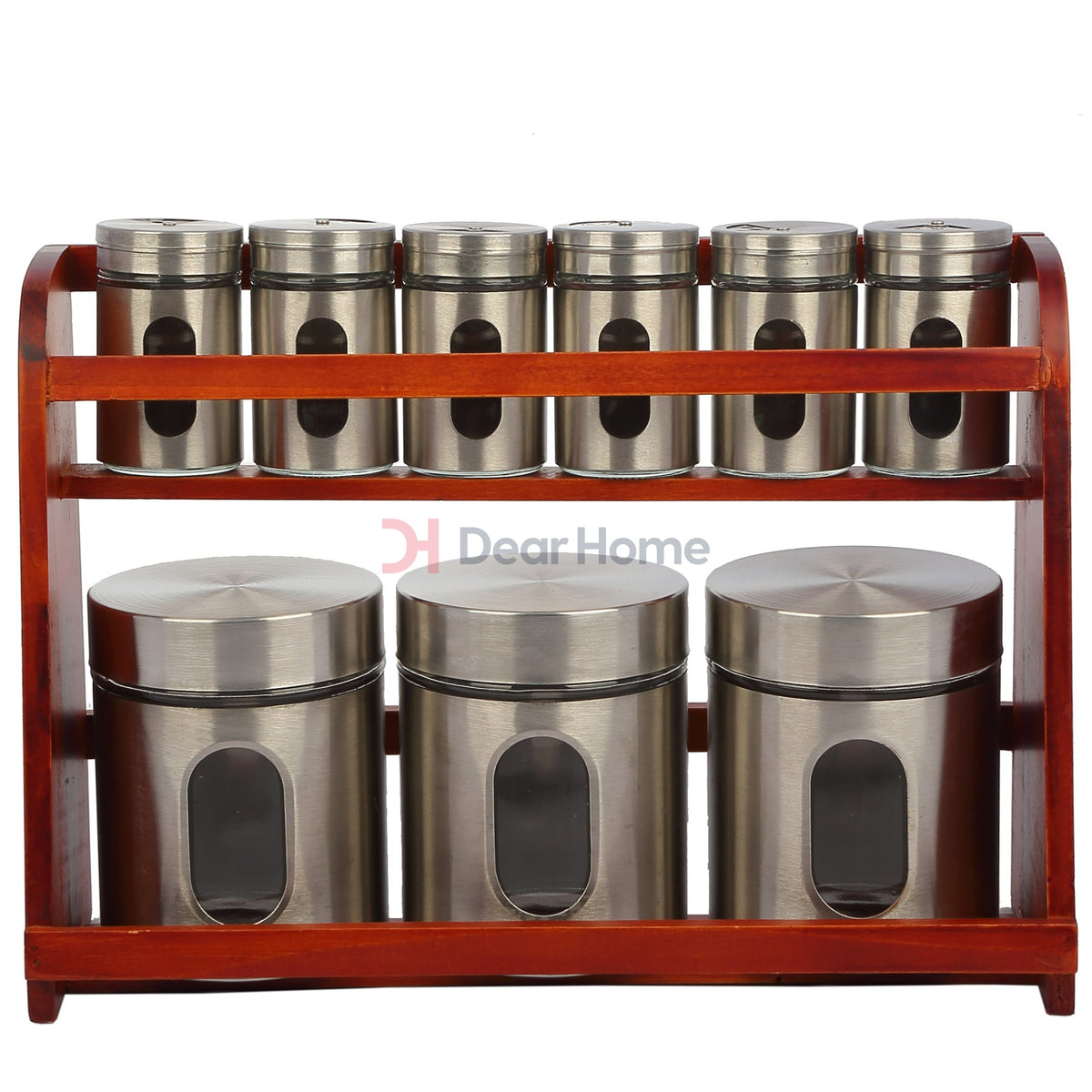 Stainless 9 Pcs Spice Set + Wood Stand