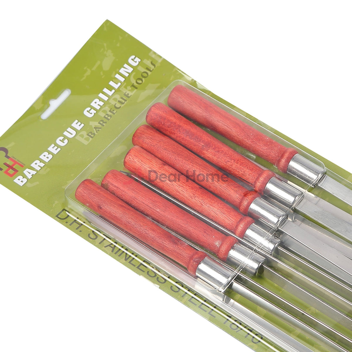 Stainless Flat Bbq Skewers + Wood Handle