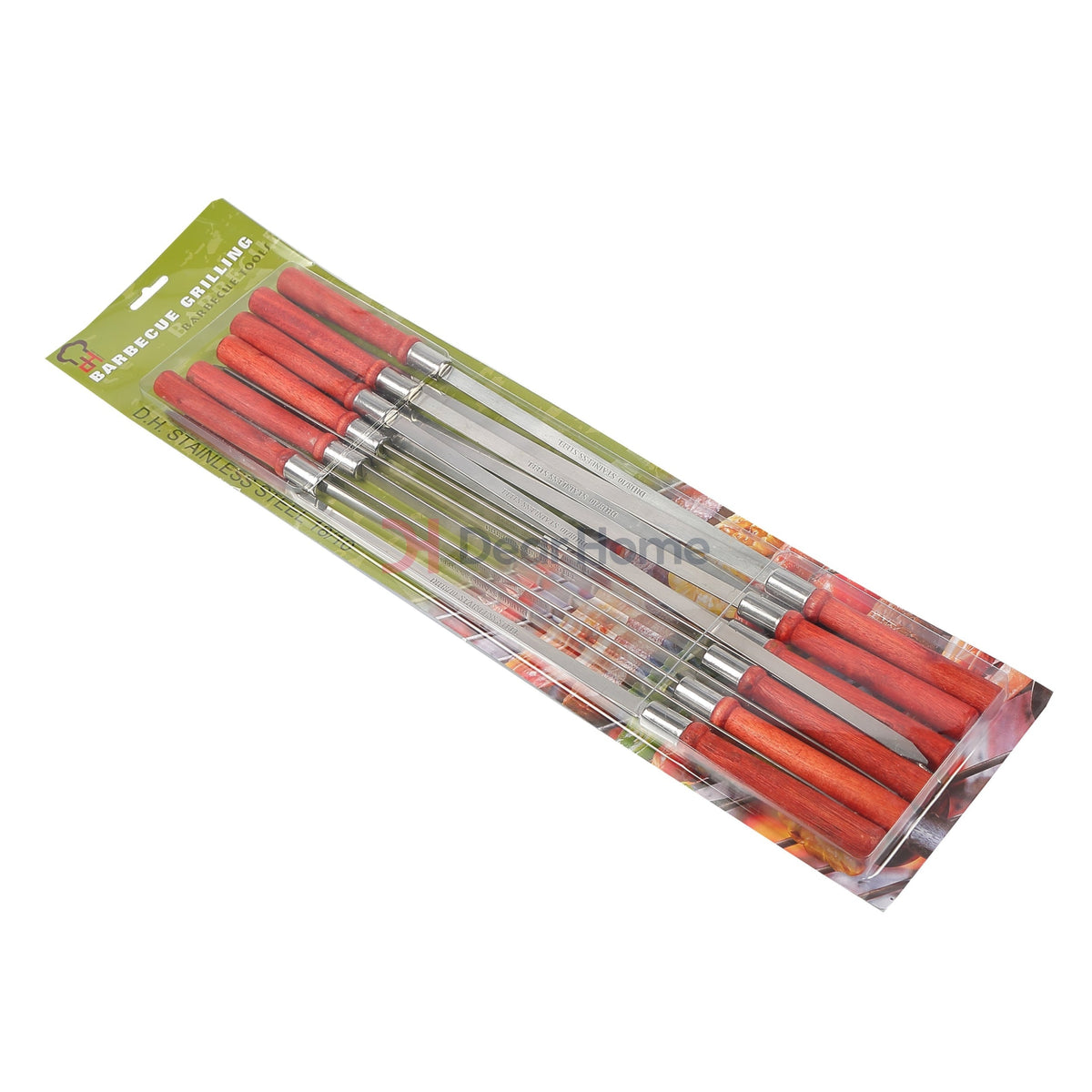 Stainless Flat Bbq Skewers + Wood Handle
