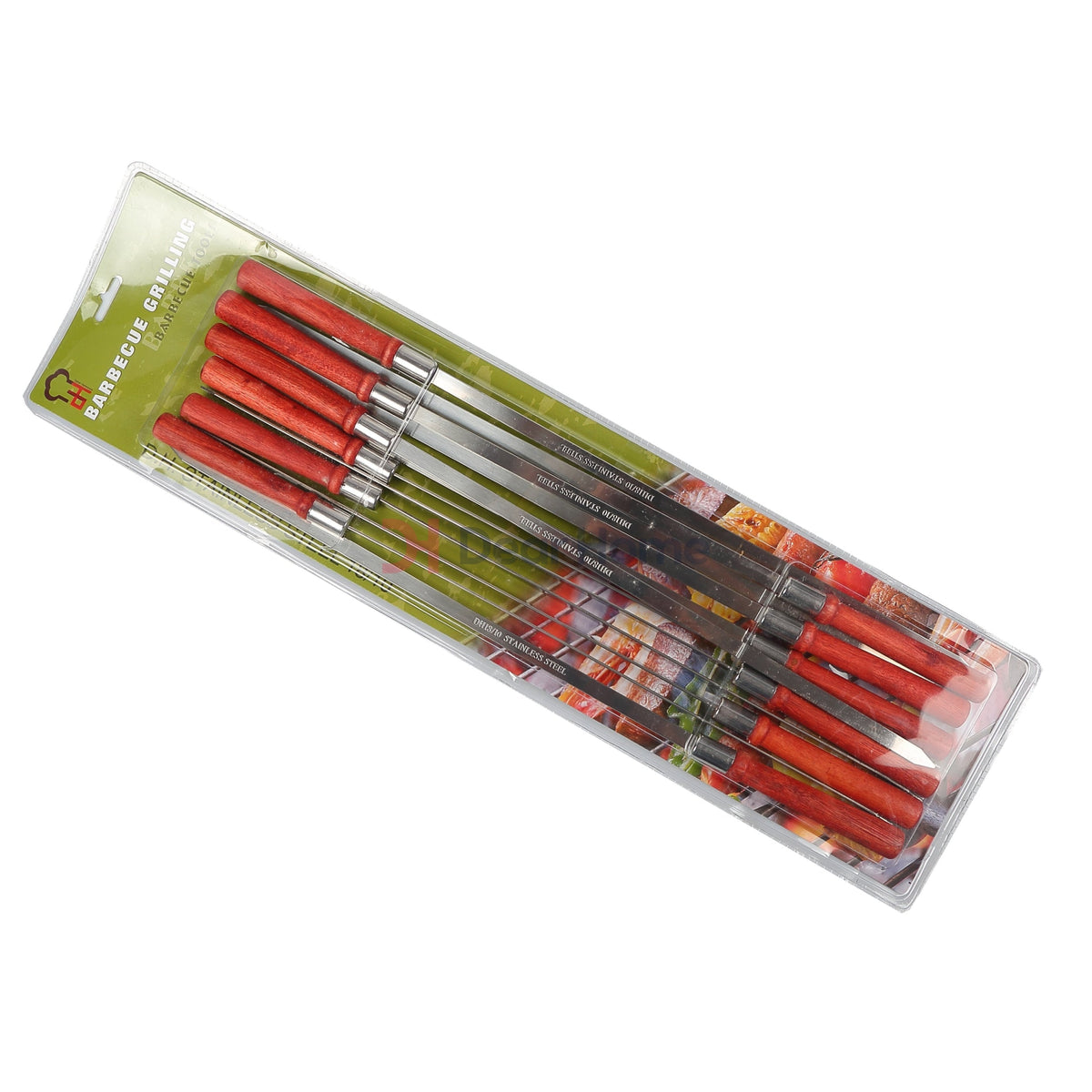 Stainless Flat Bbq Skewers + Wood Handle