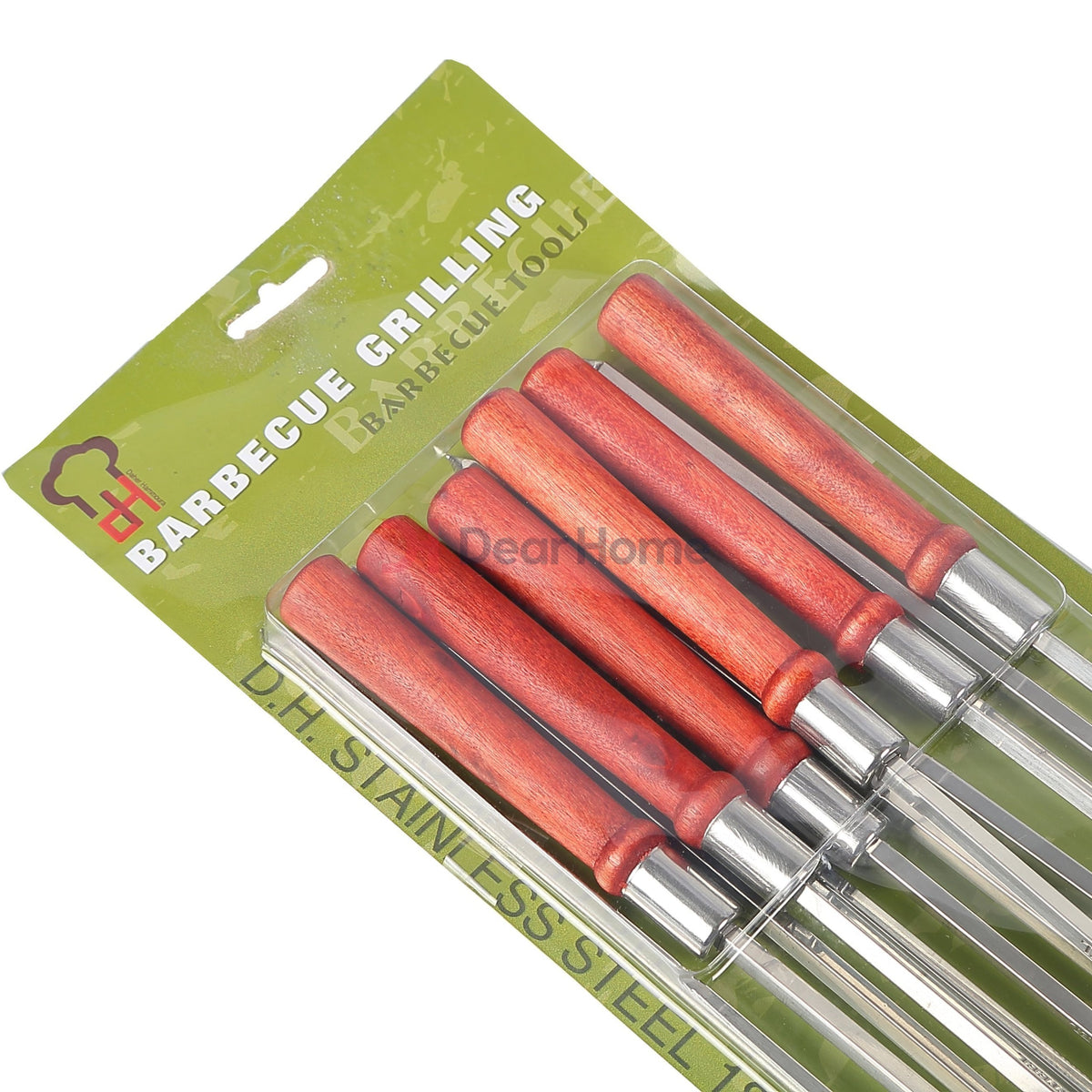 Stainless Square Bbq Skewers+Wood Handle
