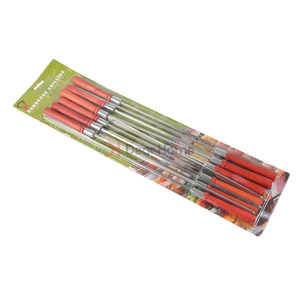 Stainless Square Bbq Skewers+Wood Handle