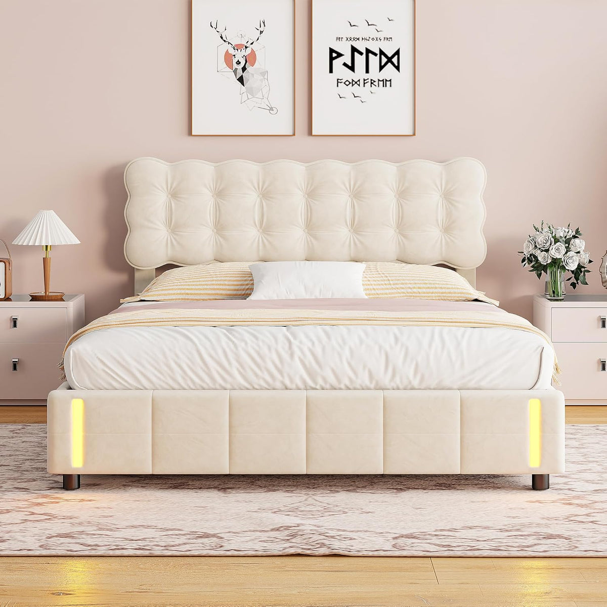 Bed with  Storage and LED Light with Automatic Sensor