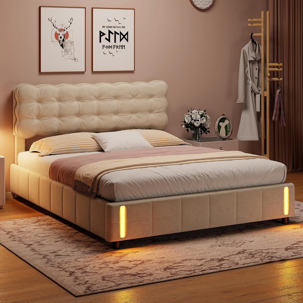 Bed with  Storage and LED Light with Automatic Sensor