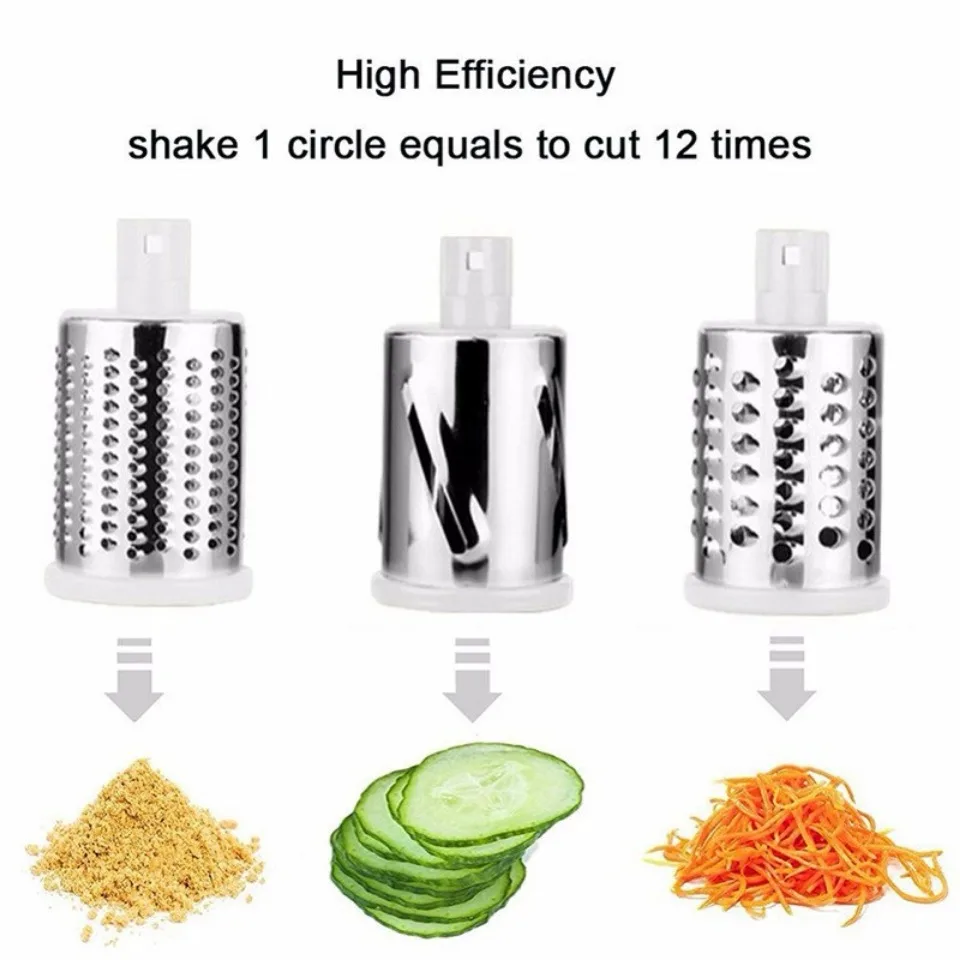 Tabletop Drum 3-in-1 Vegetable Cutter & Rotary Cheese Grater ‚Äì Multifunctional Slicer with 3 Stainless Steel Blades for Vegetables, Fruits & Cheese - Medaid International