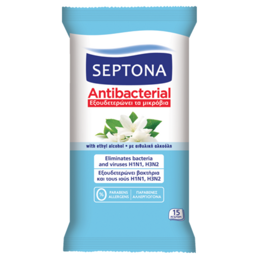 Septona Antibacterial Wipes With Jasmine Fragrance 15 Wipes - Medaid International