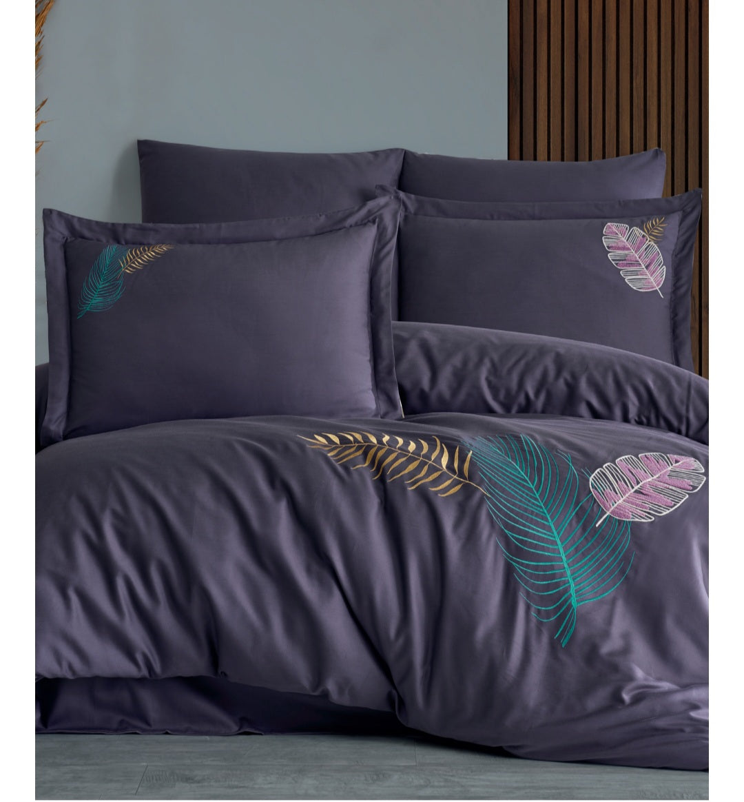 Talia murdum - Cotton Satin Embroidered Duvet Cover Set Double