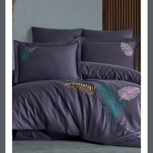 Talia murdum - Cotton Satin Embroidered Duvet Cover Set Double