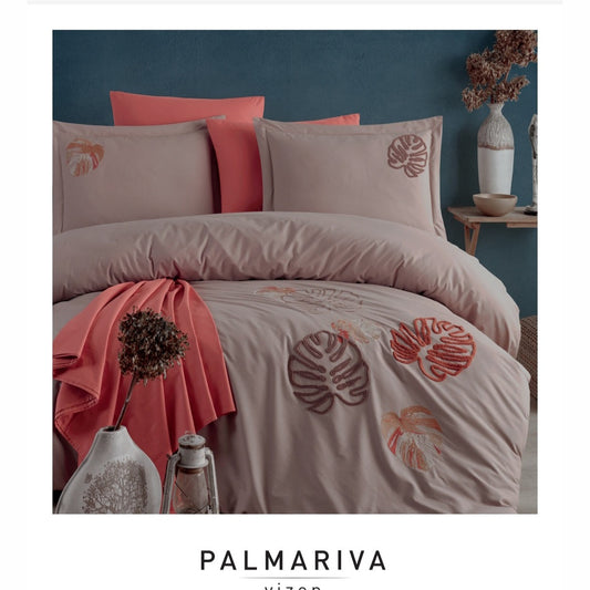 Poplin Double size 3d Embroidered Duvet Cover Set Palmariva vison