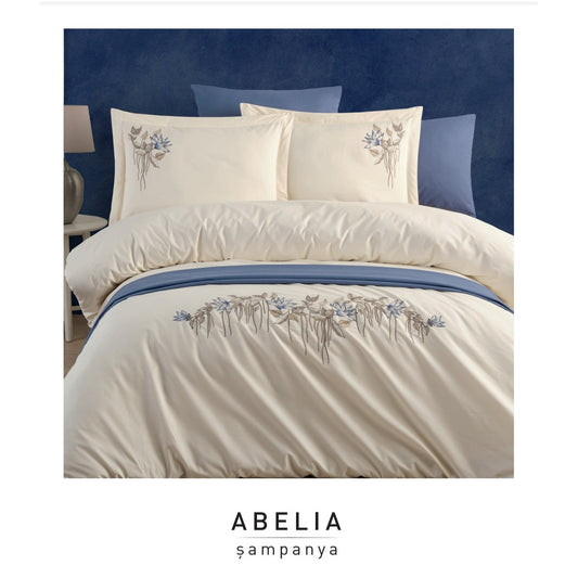 Poplin Double size 3d Embroidered Duvet Cover Set ABELIA champagne