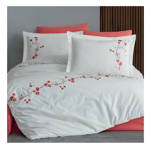 Poplin Double size 3d Embroidered Duvet Cover Set SAKURA Cream