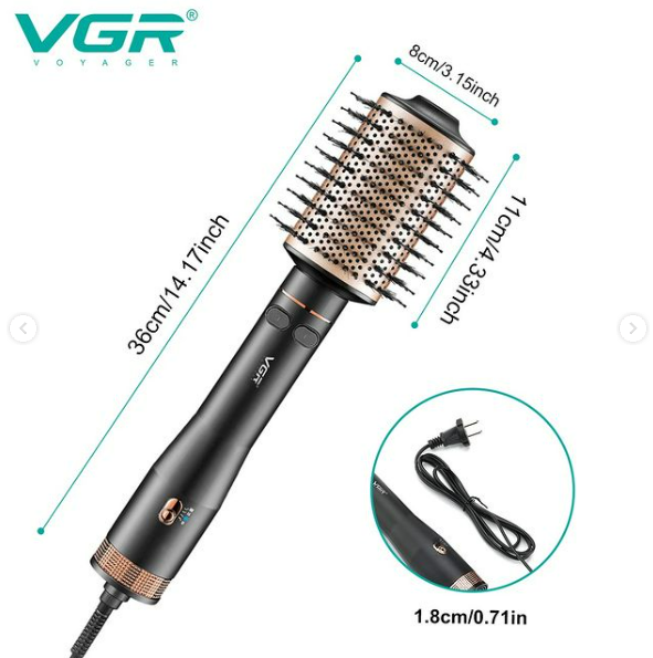VGR Rotating Hot Air Brush Comb V494 - Black - Medaid International