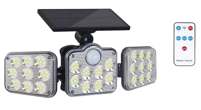 كشاف طاقة شمسية للحماية – 3 روس بيتحرّكوا، 138 ضو LED، ضد الميّ