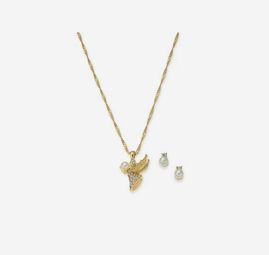 Holiday Lane Women's Gold-Tone Crystal & Pearl Angel Necklace & Earrings Set | Holiday Lane In Lebanon