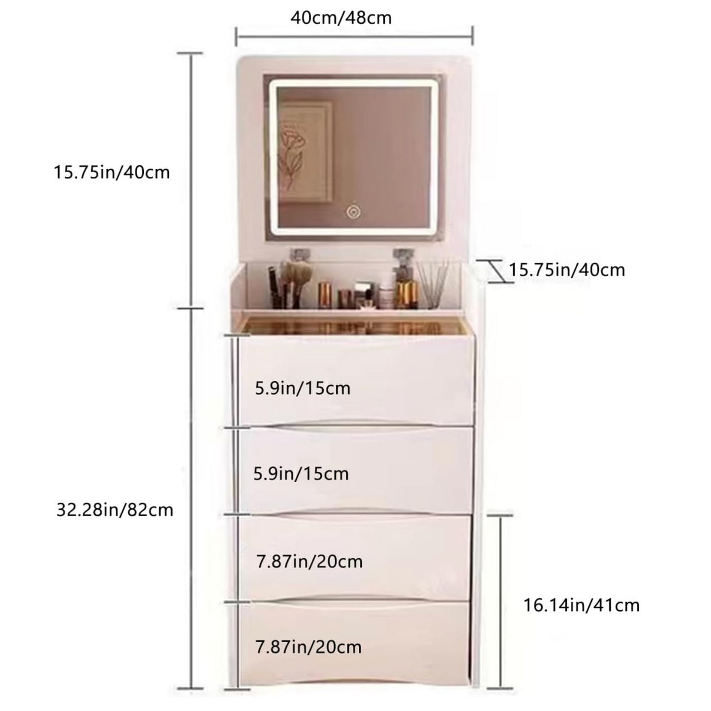 Vanity Desk with Flip Top Mirror and Lights Makeup Table with 3 Drawers and Stool Storage