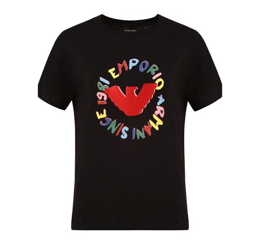Emporio Armani Women's Black With Colorful Prints Round T-Shirts  | Emporio Armani In Lebanon