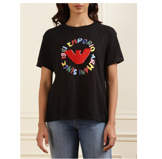 Emporio Armani Women's Black With Colorful Prints Round T-Shirts  | Emporio Armani In Lebanon