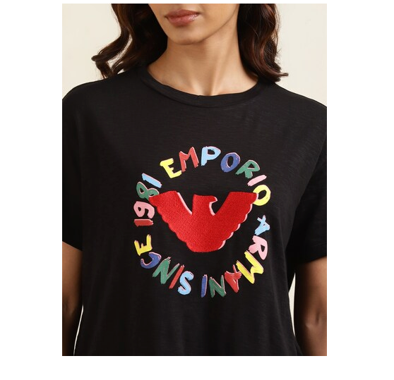 Emporio Armani Women's Black With Colorful Prints Round T-Shirts  | Emporio Armani In Lebanon
