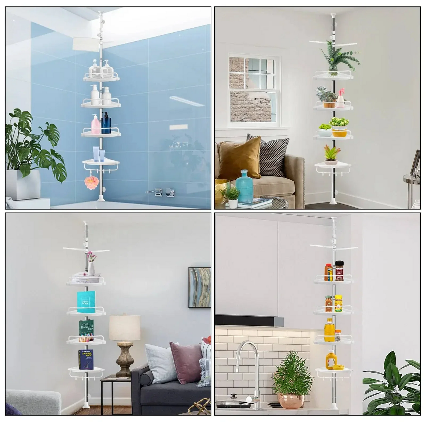 4 Tier Bathroom Corner Shelf with Towel Holder – Wall Mounted Storage Rack for Toiletries & Towels - Medaid International