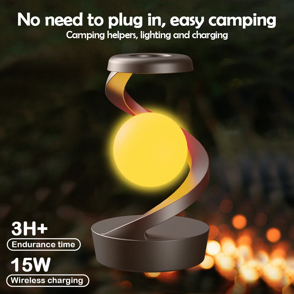 360 Floating RGB Light ‚Äì Rotating Magnetic Table Lamp with Wireless Charger - Black color - Medaid International