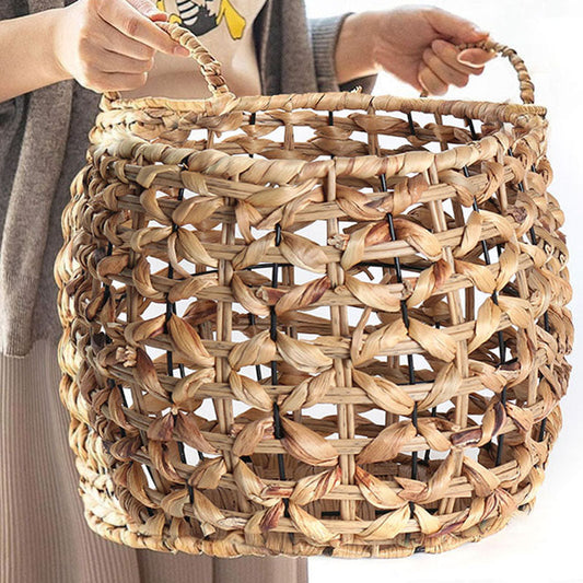 39 CM Multipurpose Handmade Rattan Woven Round Storage Basket with Handles Organizer Baskets for Living Room Bedroom Nursery Laundry - Medaid International