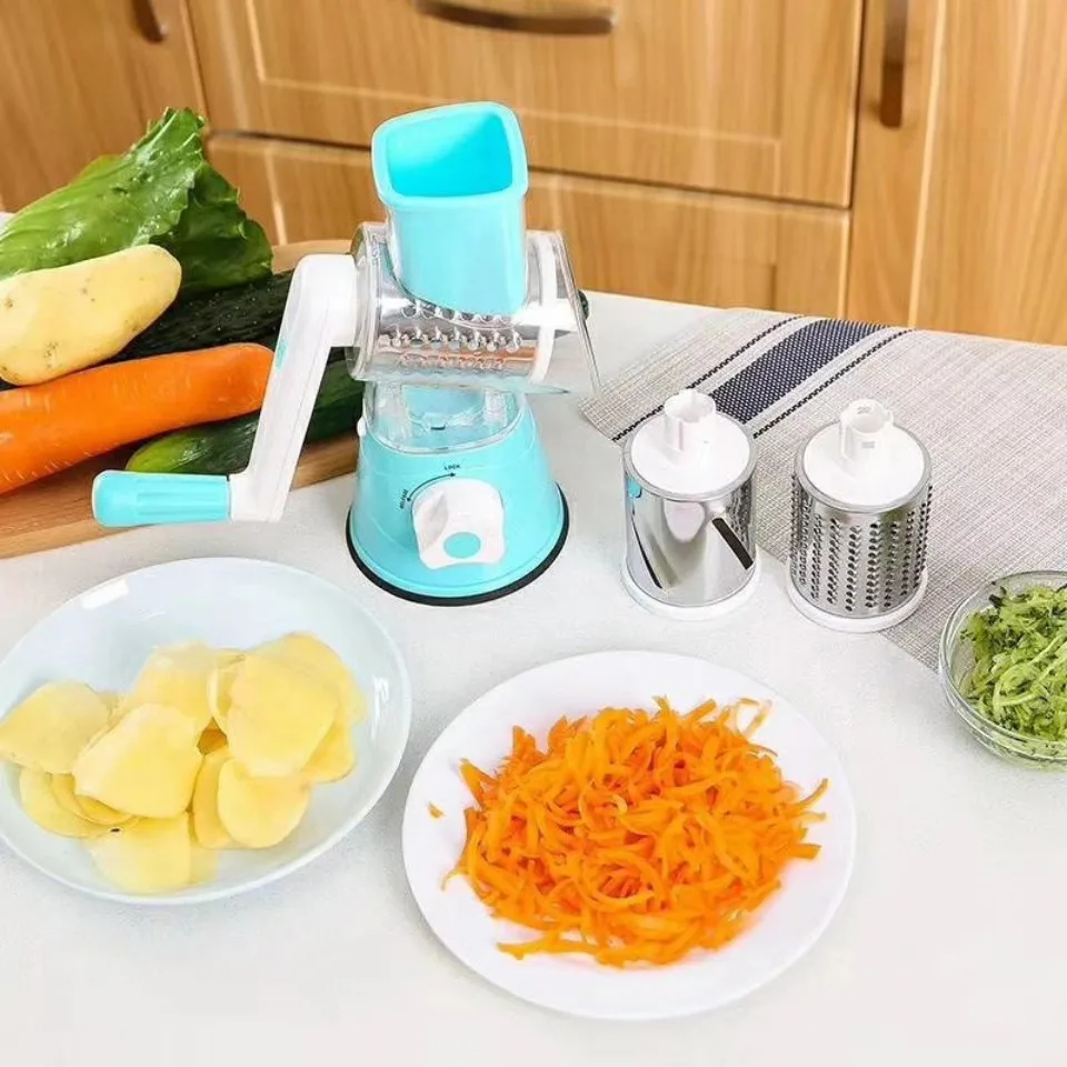 Tabletop Drum 3-in-1 Vegetable Cutter & Rotary Cheese Grater ‚Äì Multifunctional Slicer with 3 Stainless Steel Blades for Vegetables, Fruits & Cheese - Medaid International
