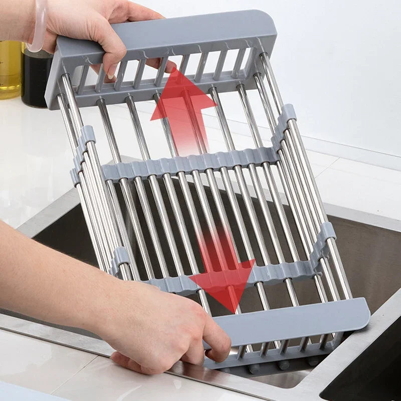 Stainless Steel Expandable Vegetable Basin with Drain Basket Drain Rack 1pc - Medaid International