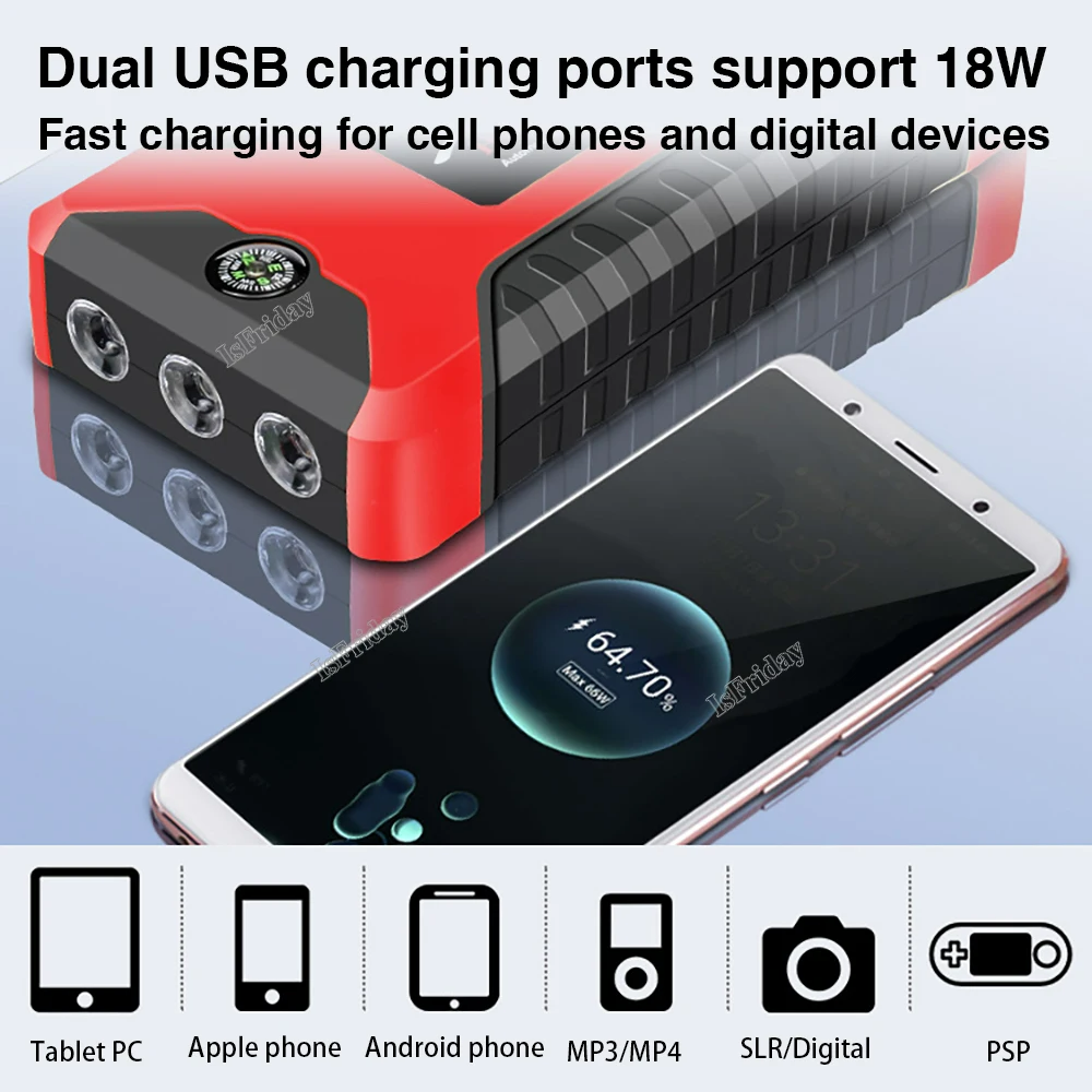 Portable Car Jump Starter Power Bank, Battery Booster Charger, Starting Device, Auto Emergency, Lighting Start-up, 12V - Medaid International