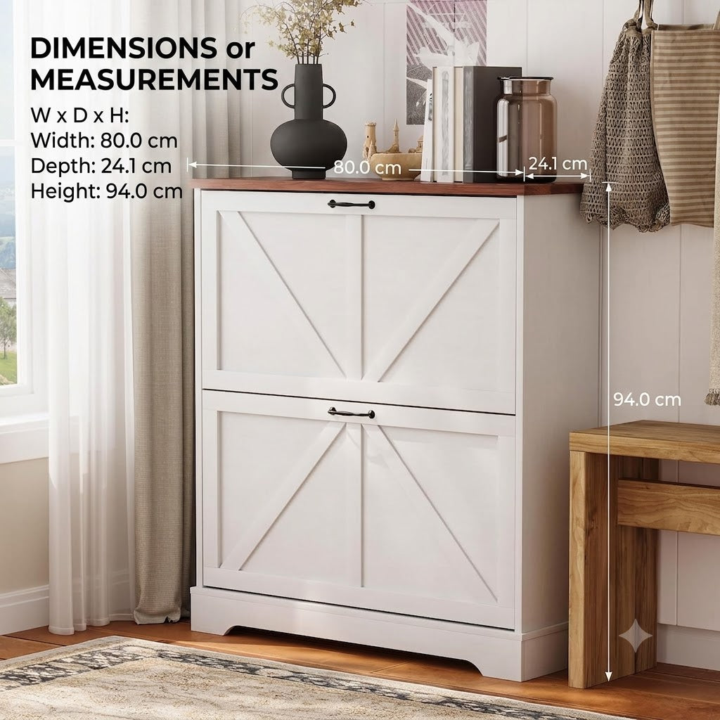 Farmhouse Shoe Storage Cabinet with 2 Flip Drawers (202665c)