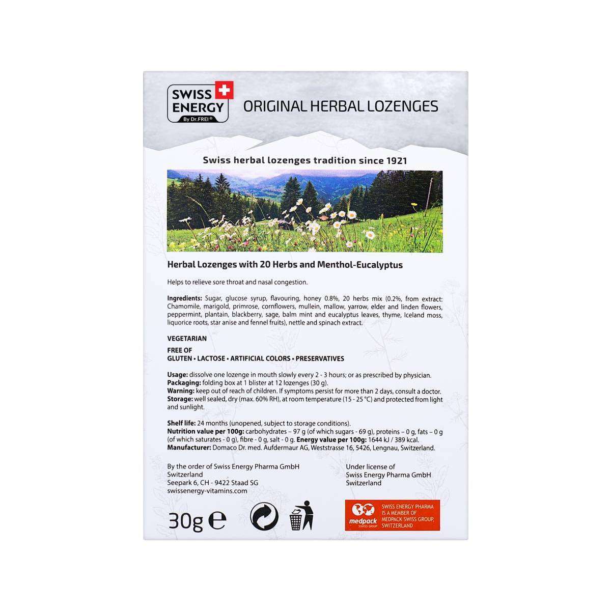 Swiss Energy Lozenges Eucalyptus&menthol 12s
